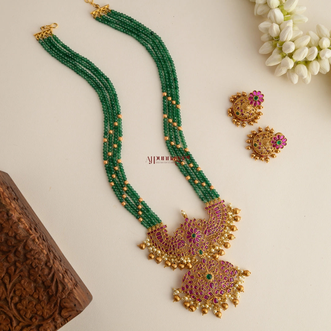 Dual Peacock Beaded Haram - Light Green