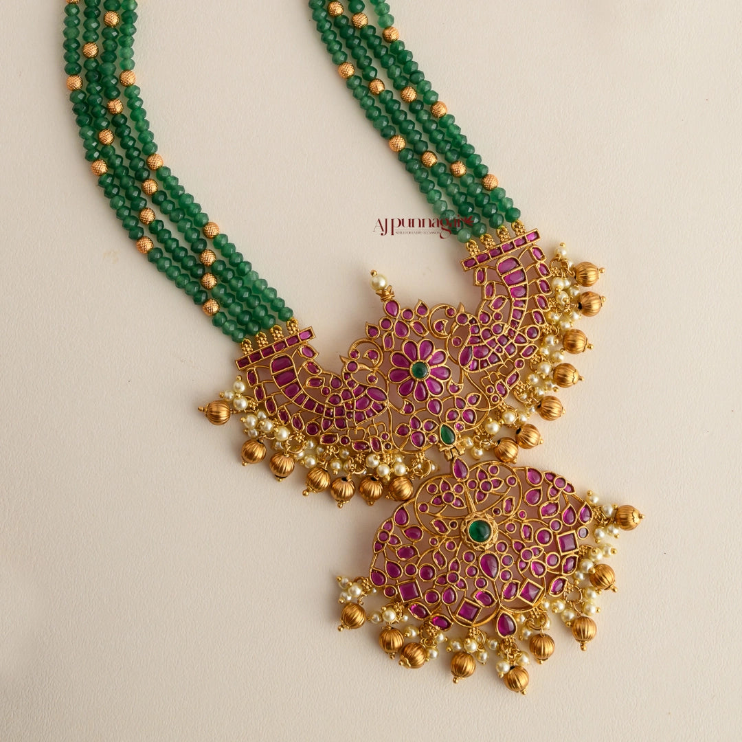 Dual Peacock Beaded Haram - Light Green