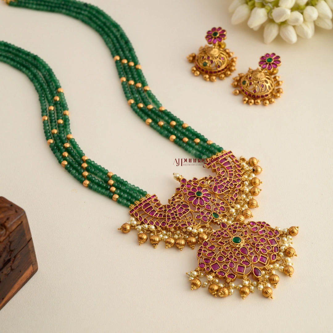 Dual Peacock Beaded Haram - Light Green