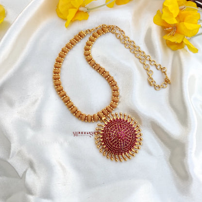Royal and Elegant look AD stone Pendant Necklace - Ruby