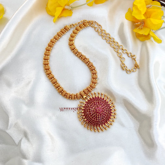 Royal and Elegant look AD stone Pendant Necklace - Ruby