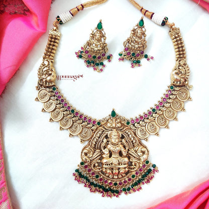 Lakshmi Coin necklace Ruby n Green