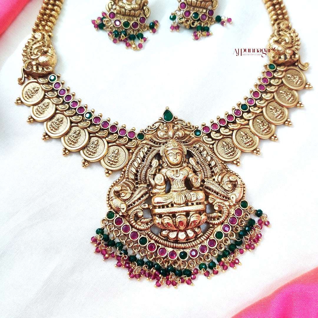 Lakshmi Coin necklace Ruby n Green