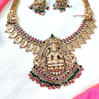 Lakshmi Coin necklace Ruby n Green