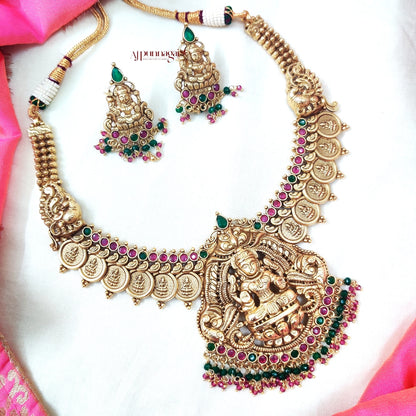 Lakshmi Coin necklace Ruby n Green