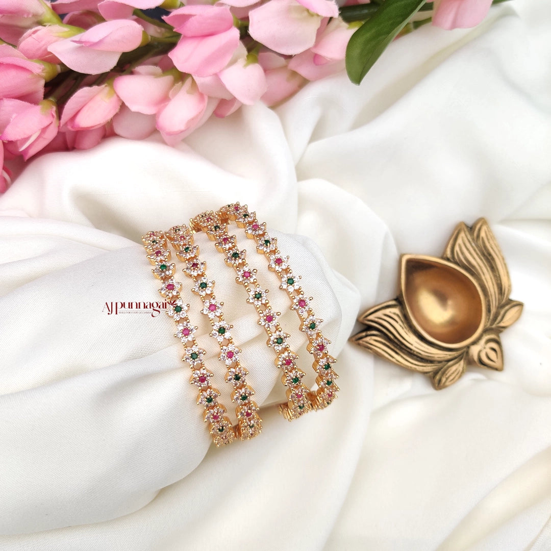 Dazzling floral AD stone Bangles set of 4pcs