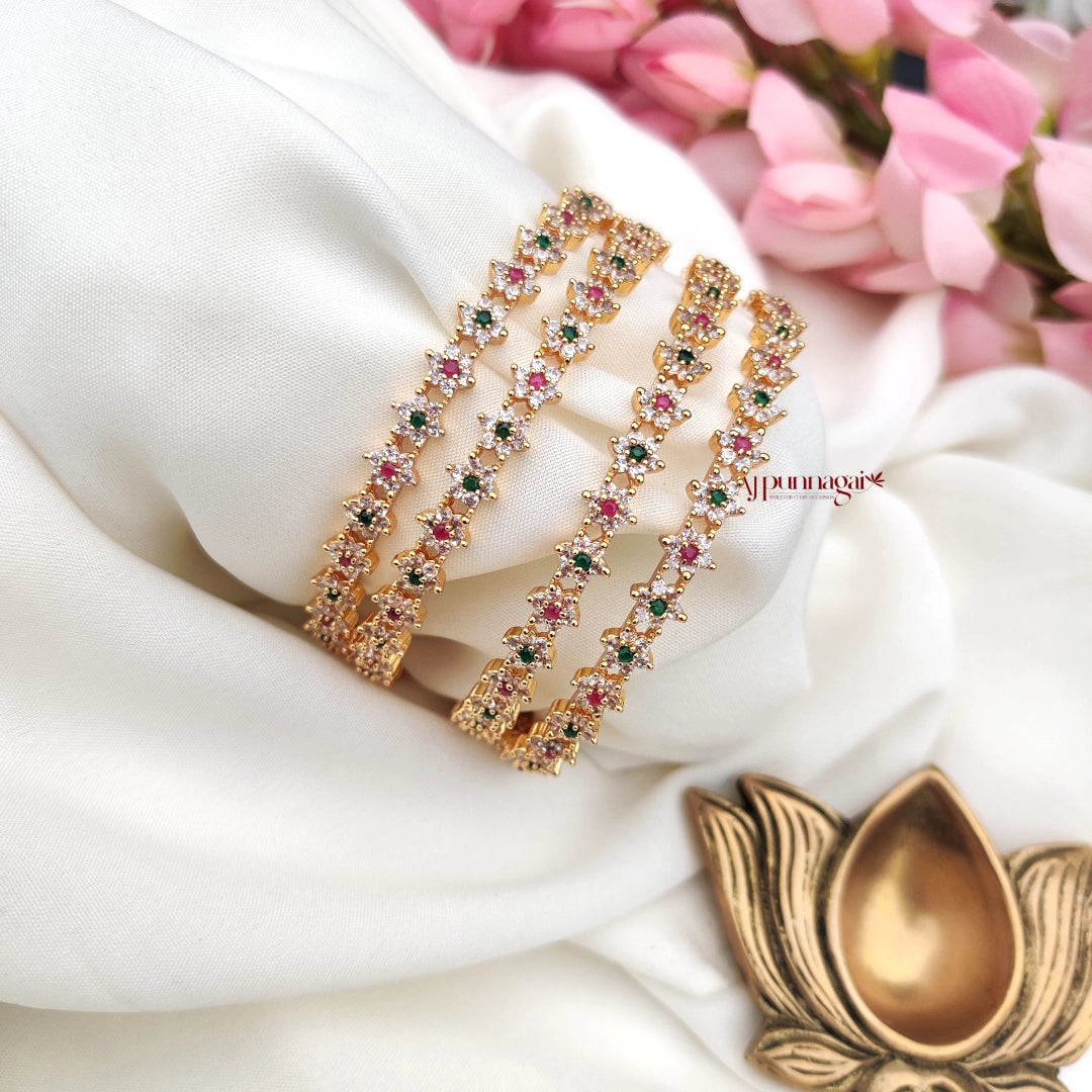 Dazzling floral AD stone Bangles set of 4pcs