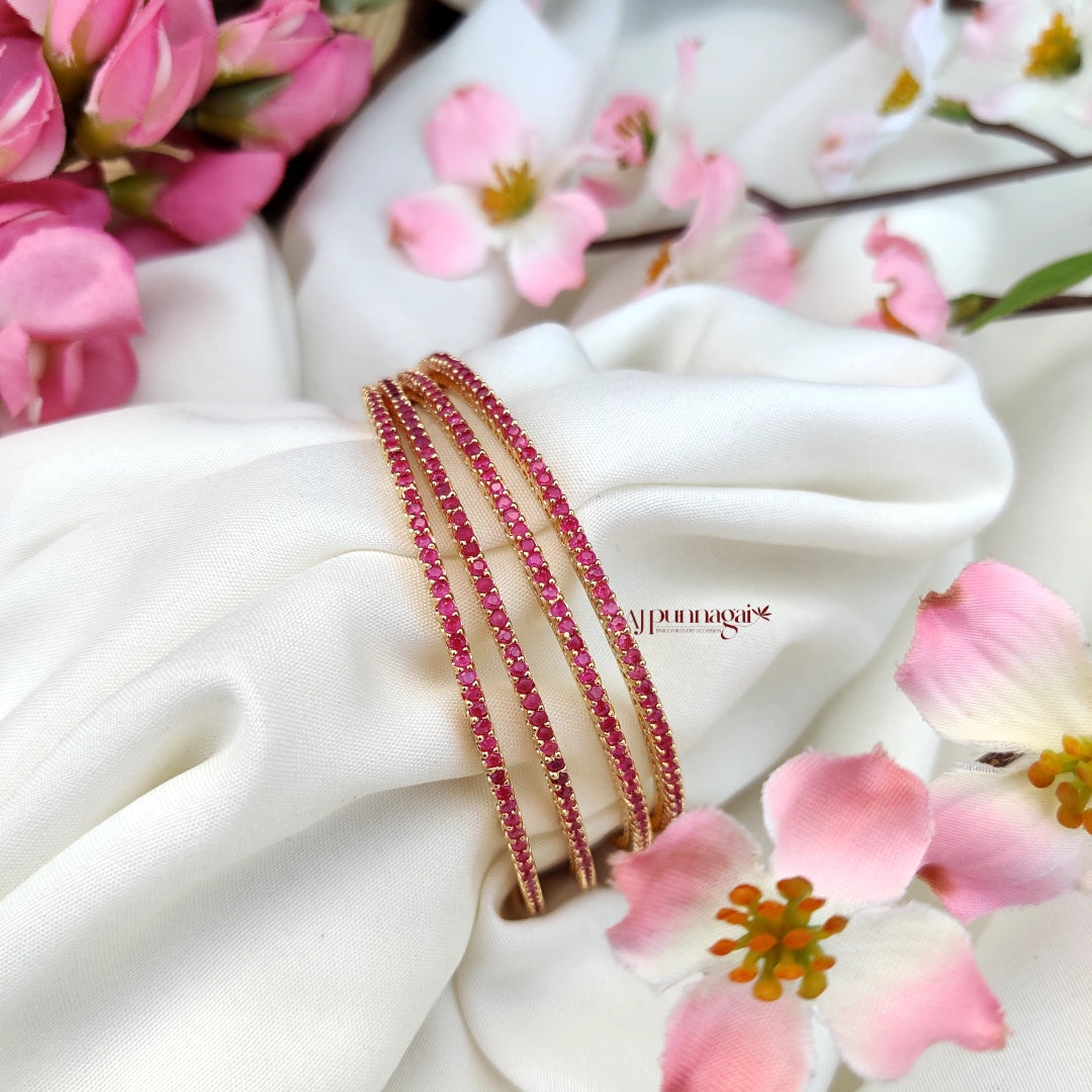 Pretty Pink AD stone thin Bangle - set of 4