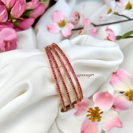 Pretty Pink AD stone thin Bangle - set of 4