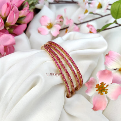 Pretty Pink AD stone thin Bangle - set of 4