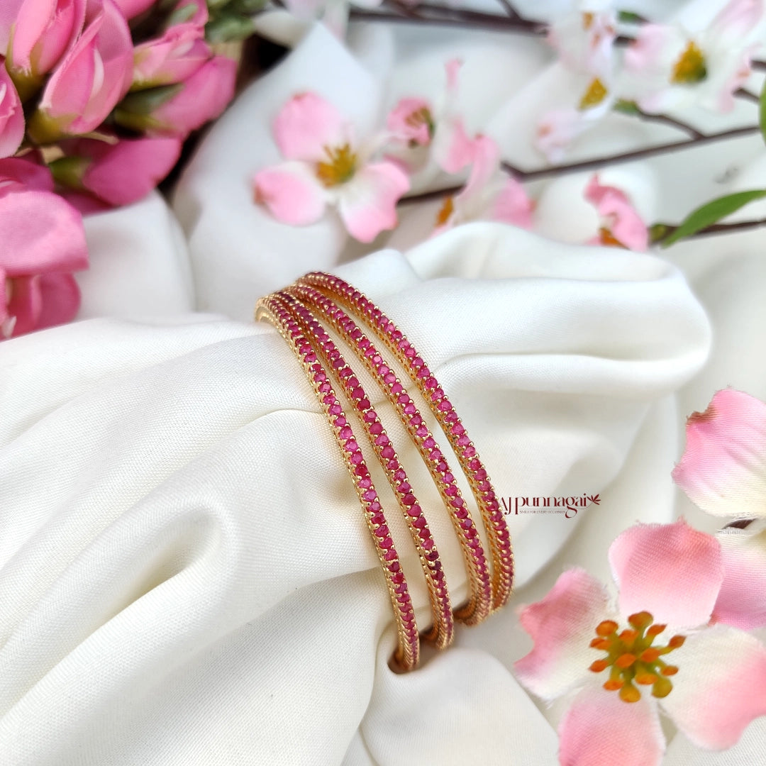 Pretty Pink AD stone thin Bangle - set of 4