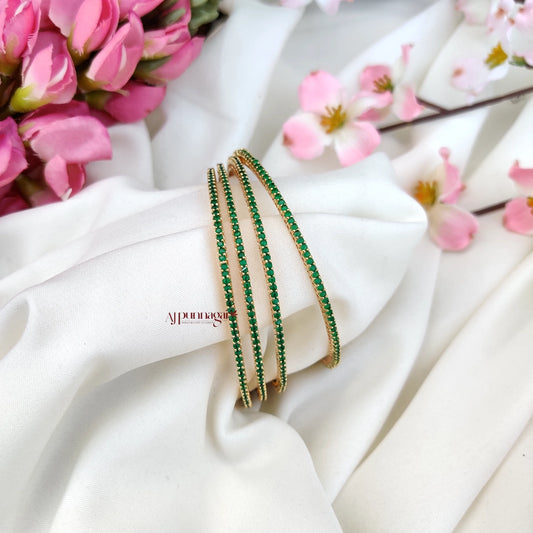 Lovely Green AD stone thin Bangle - set of 4