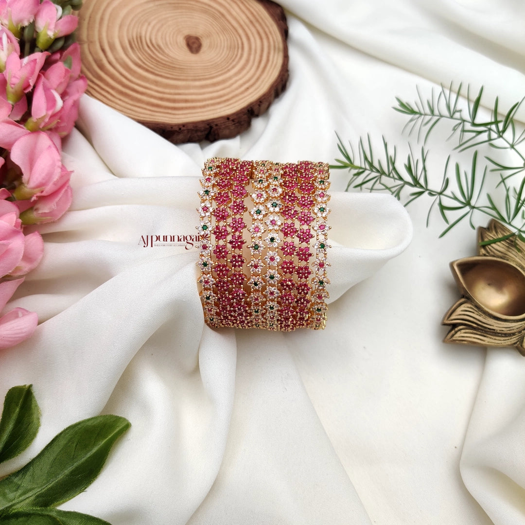 Mesmerizing floral AD Stone Combo Bangle Set of 8