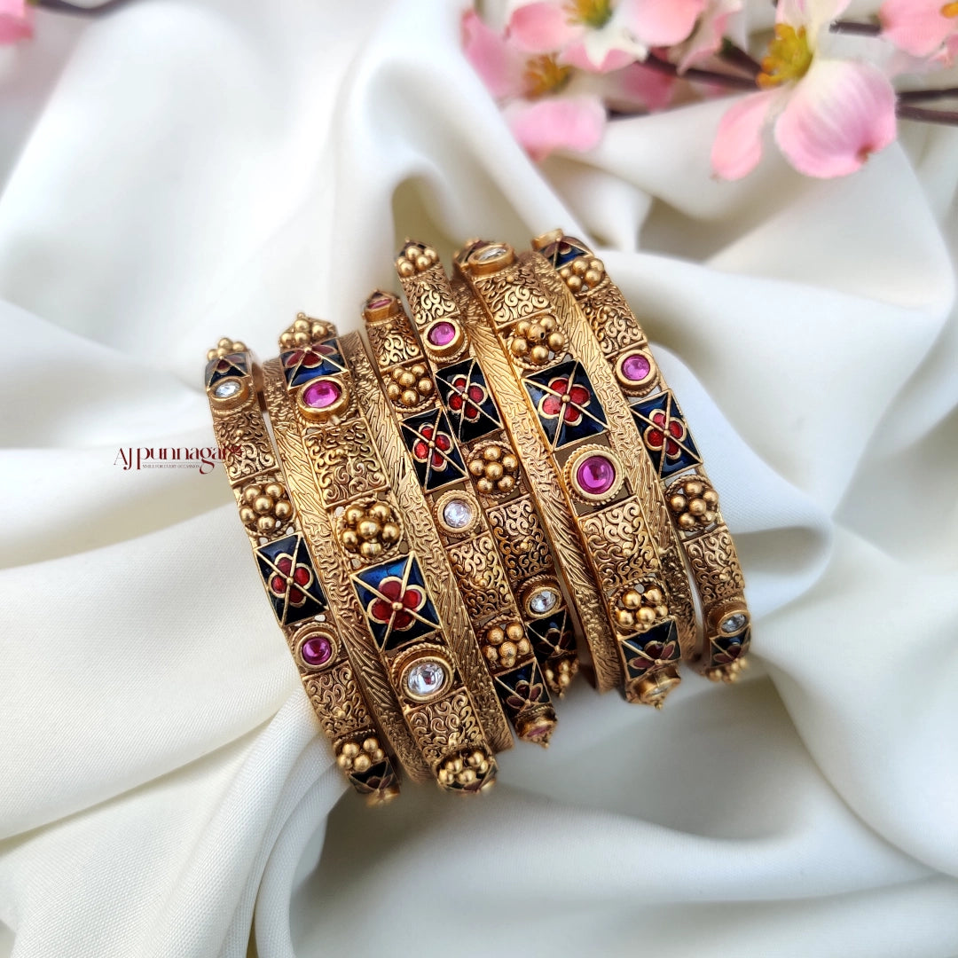 Elegant Antique Finish Enamel bangle (set of 6)
