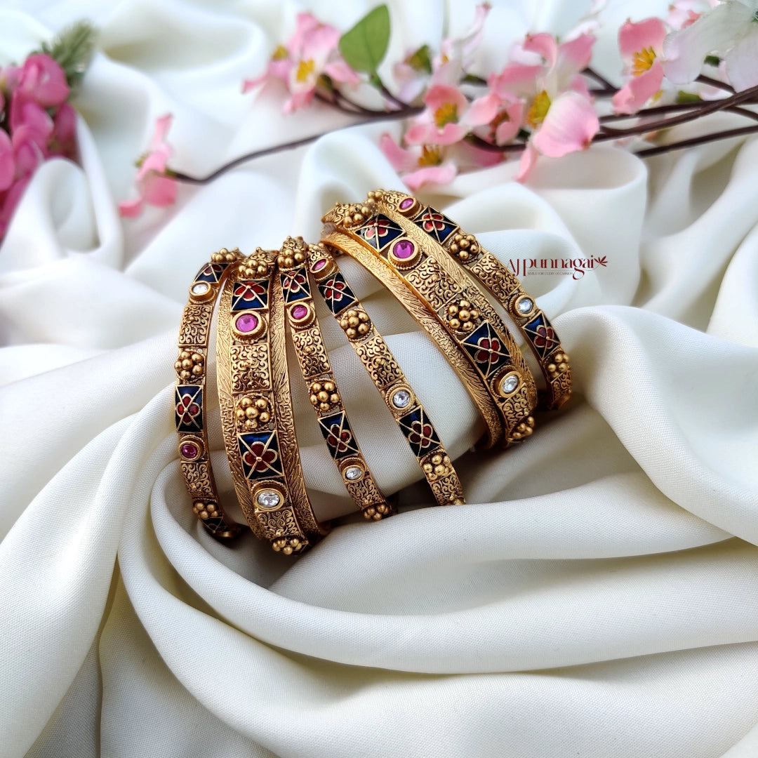 Elegant Antique Finish Enamel bangle (set of 6)