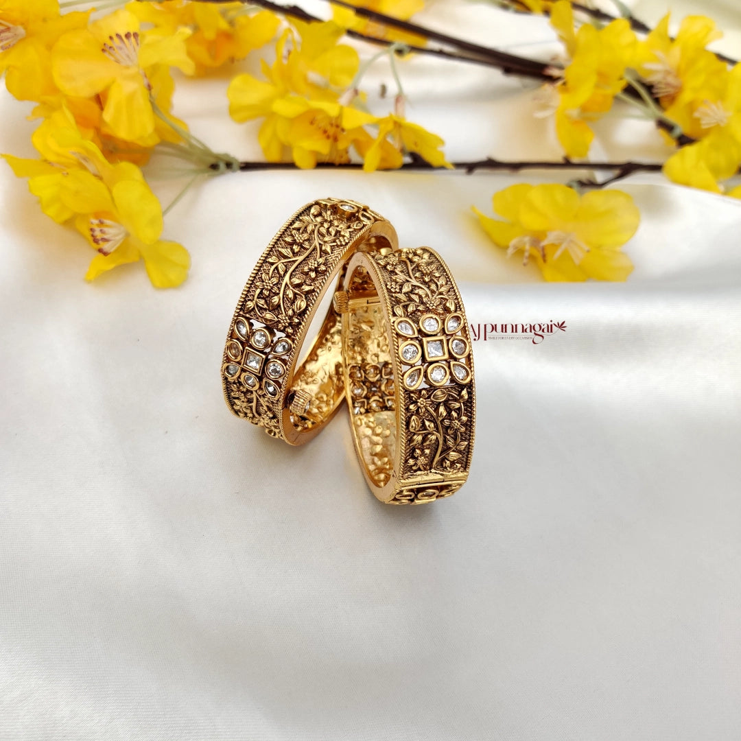 Lovely floral crafted AD stone Openable Bangle