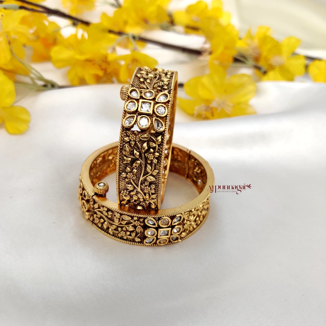 Lovely floral crafted AD stone Openable Bangle