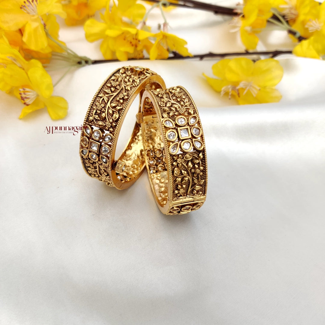 Lovely floral crafted AD stone Openable Bangle
