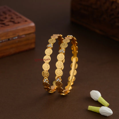 Lakshmi Coin With Heart Shaped AD Bangle - White