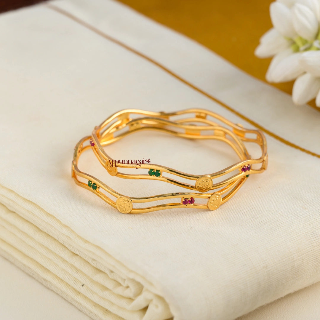 Curvy Lakshmi Coin Gold Finish Bangle