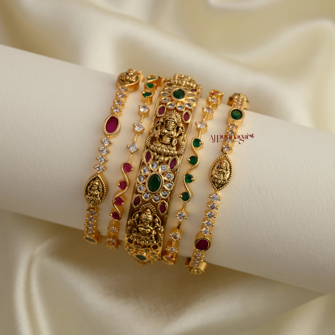 Dazzling Floral Lakshmi Nakshi Combo Bangle - Set of 5