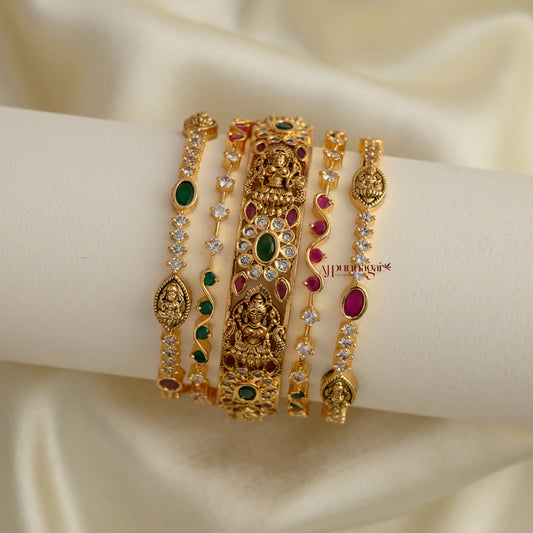 Dazzling Floral Lakshmi Nakshi Combo Bangle - Set of 5
