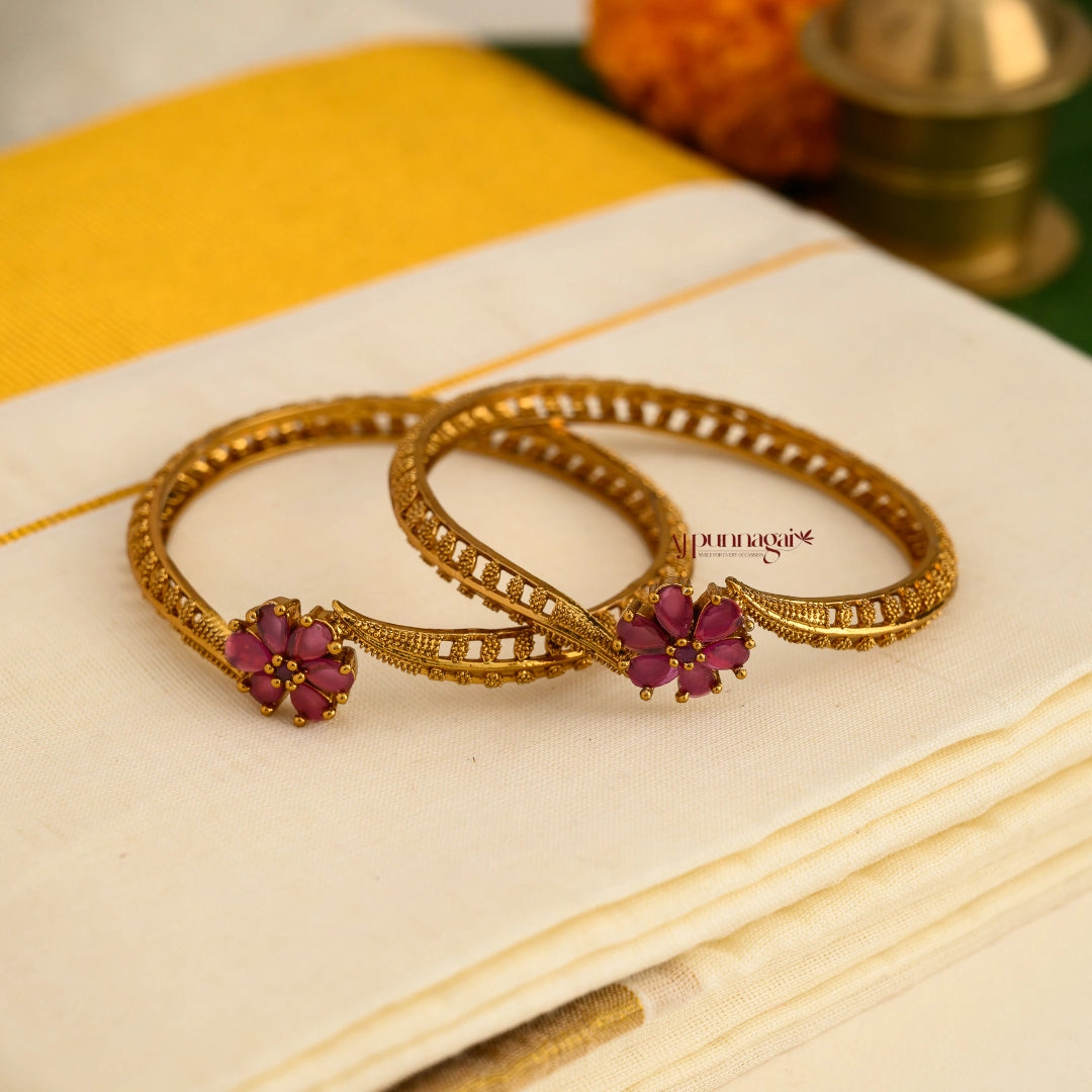 Elegant Floral Matt Bangle