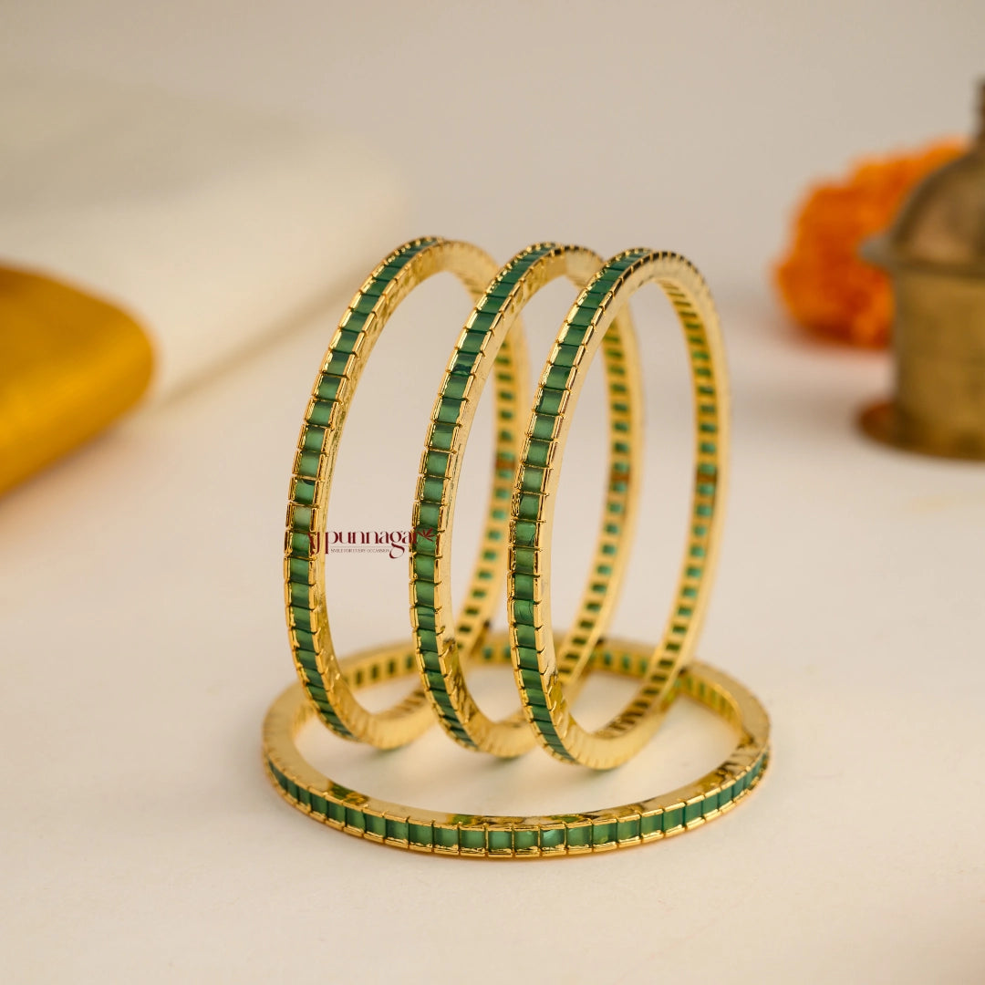 Sparkling AD Green Bangle - Set of 4