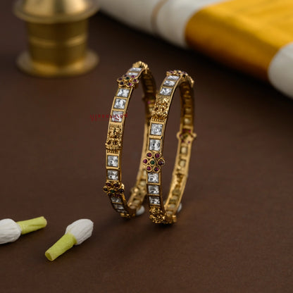 White Stone Lakshmi Bangle - Pair