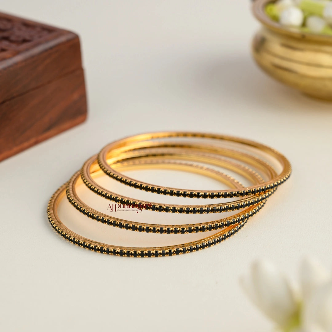 Sleek Black Bangle - Set of 4