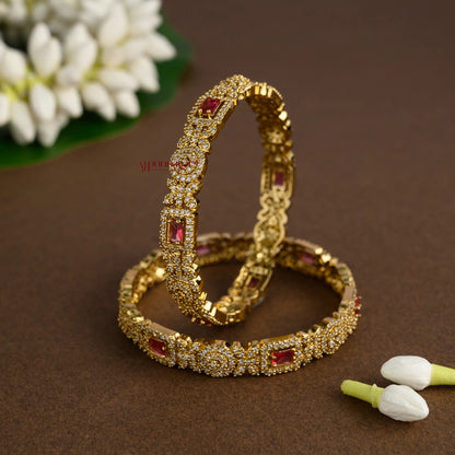 Dazzling AD Pink Bangle - Pair