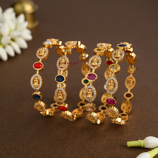 Lakshmi with Navratna AD Bangle - Set of 4