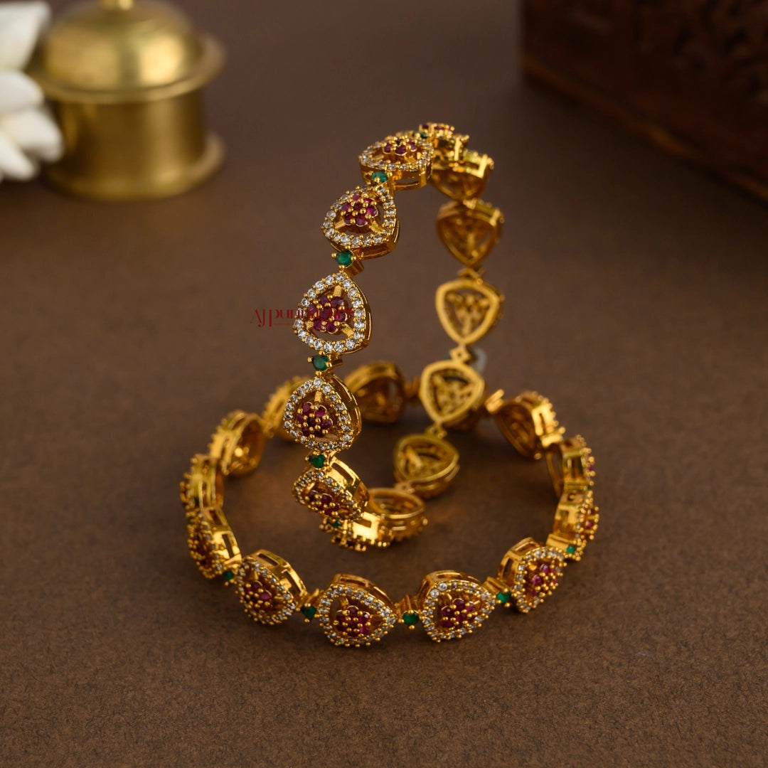 Triangle With Floral AD Bangle - Pair