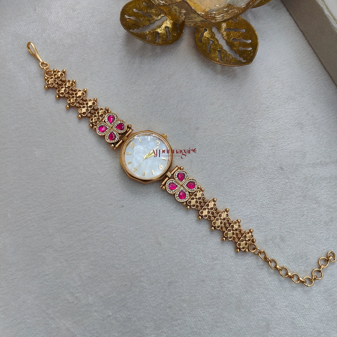 Dazzling Kundan Jadau Bridal Watch - White