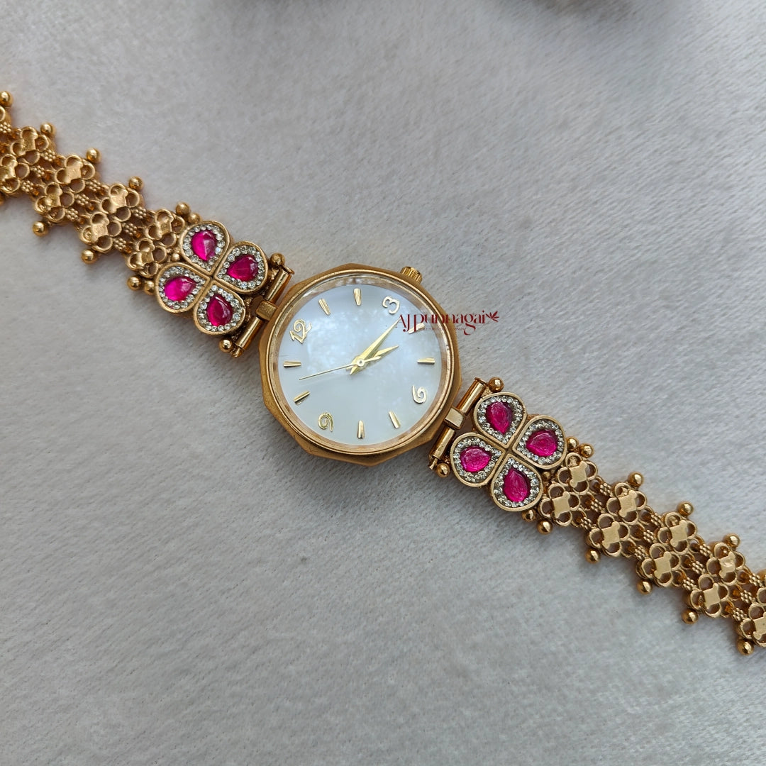 Dazzling Kundan Jadau Bridal Watch - White