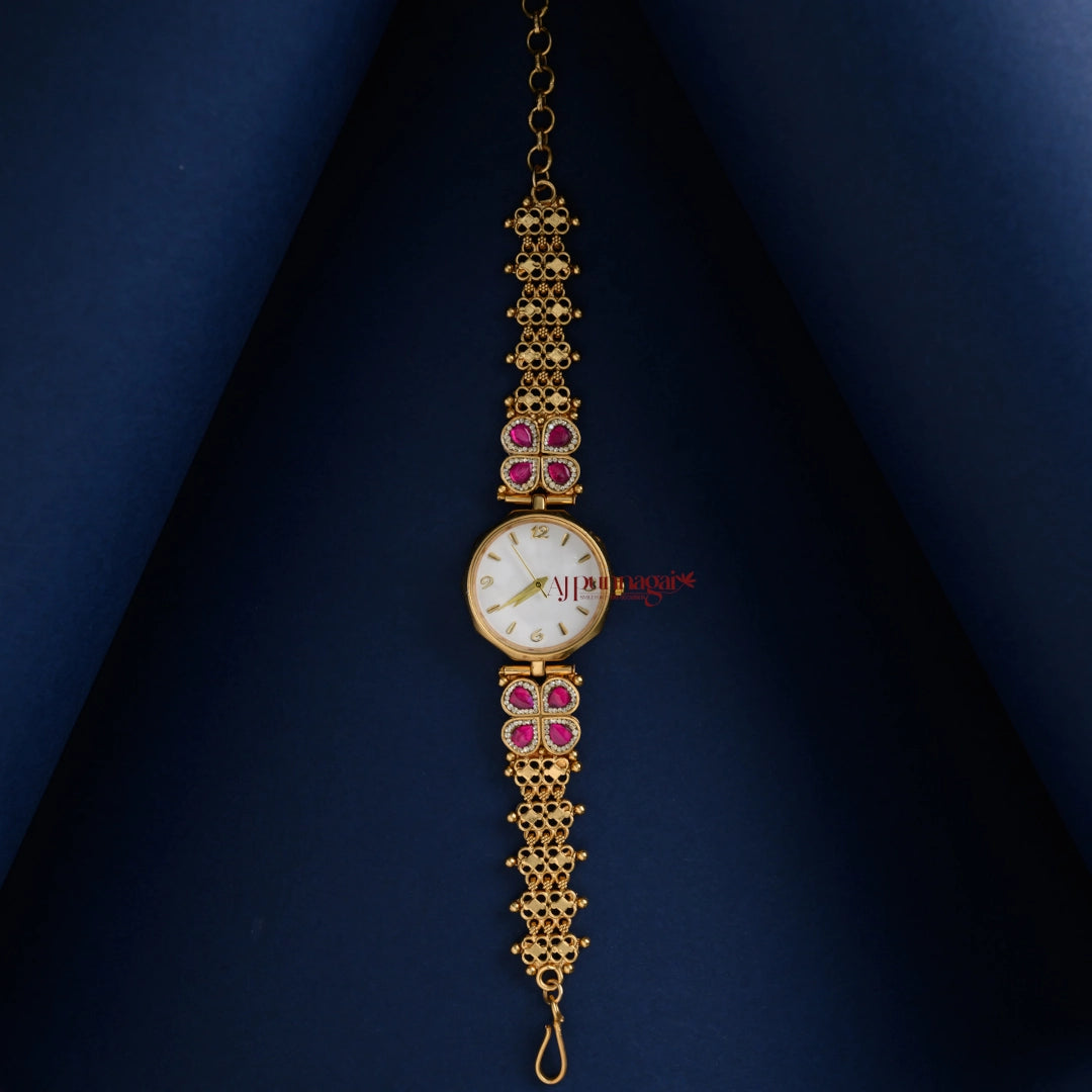 Dazzling Kundan Jadau Bridal Watch - White
