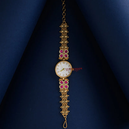 Dazzling Kundan Jadau Bridal Watch - White