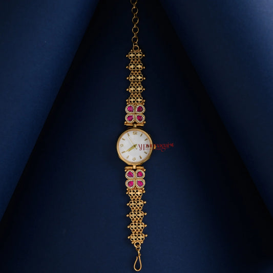 Dazzling Kundan Jadau Bridal Watch - White