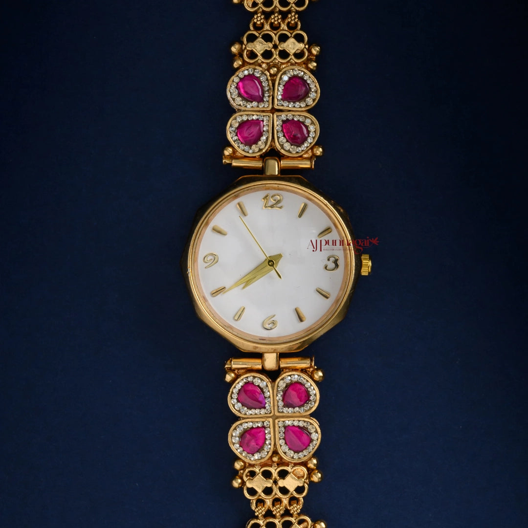 Dazzling Kundan Jadau Bridal Watch - White