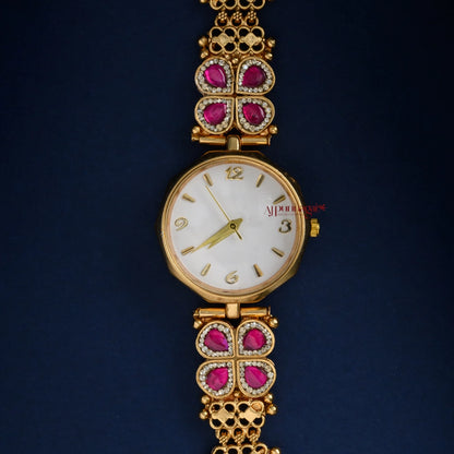 Dazzling Kundan Jadau Bridal Watch - White