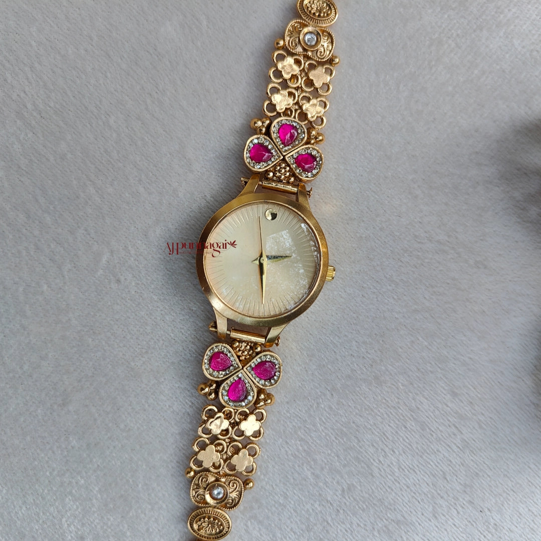 Gold Look Alike Floral Bridal Watch