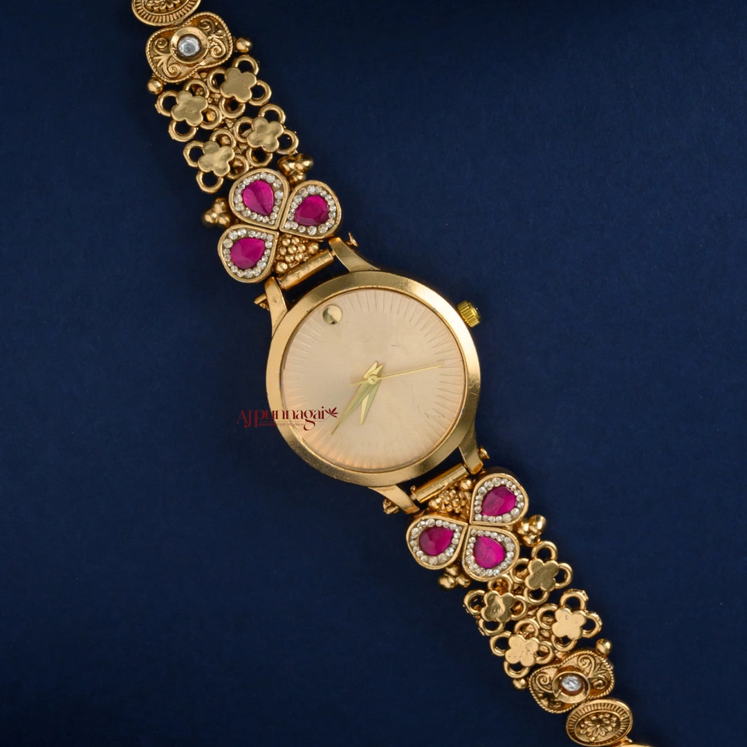 Gold Look Alike Floral Bridal Watch