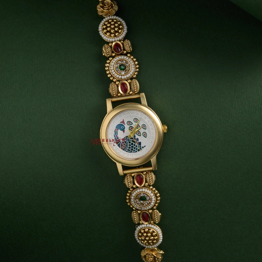 Peacock Bridal Watch - White