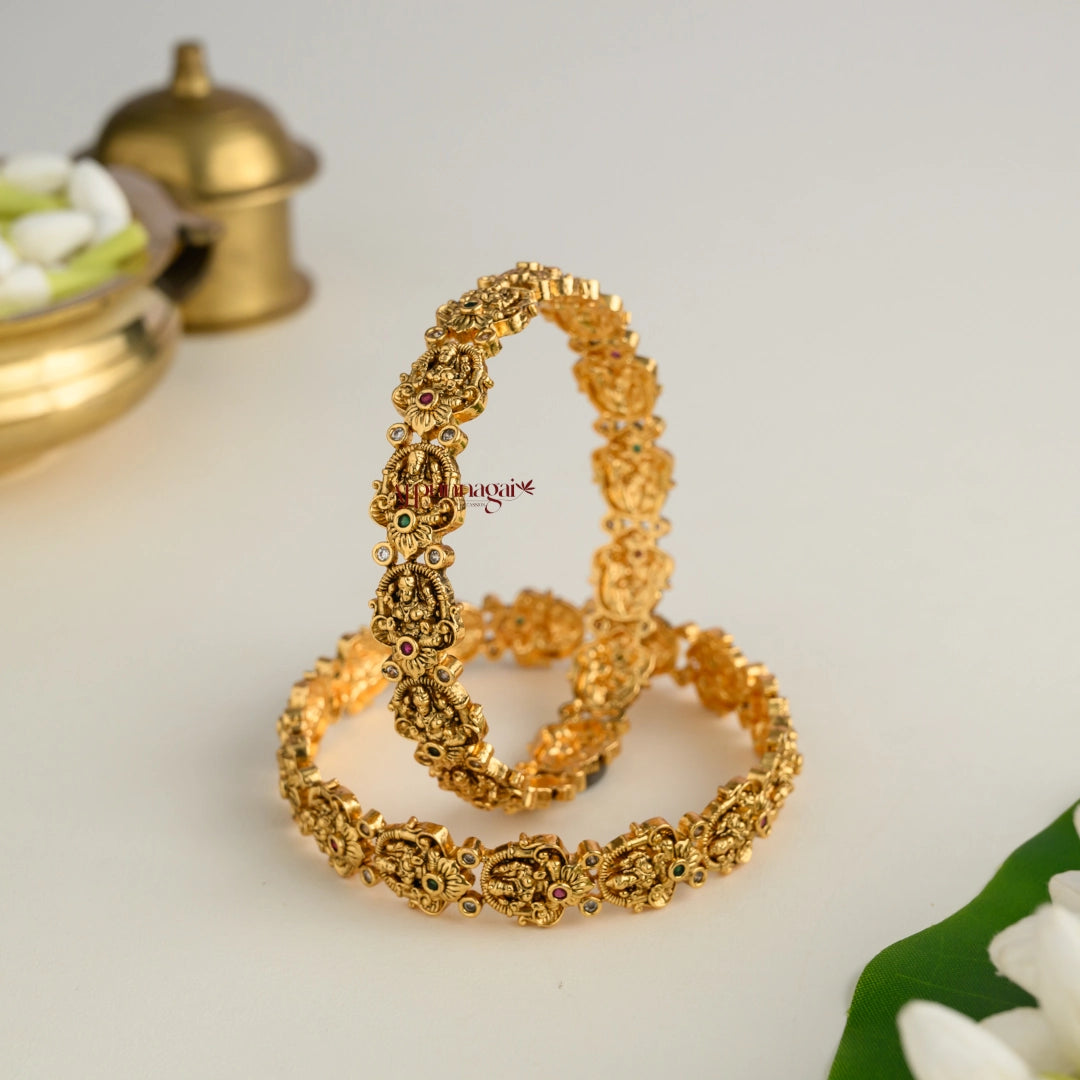 Elegant Gold Look Alike Nagas Lakshmi Bangle - Pair