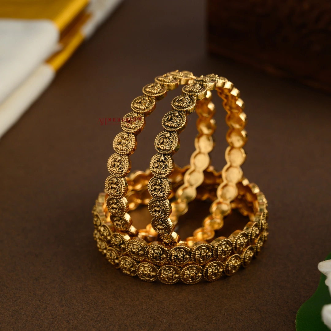 Lakshmi Coin Matte Bangle - Set of 4