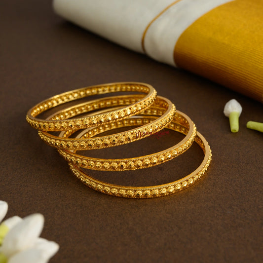 Floral Gold Finish Bangle - Set of 4