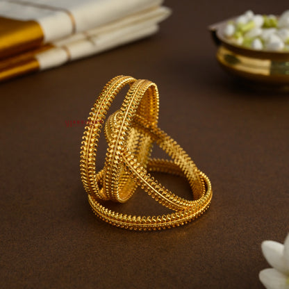 Gold Finish Floral Bangle - Set of 4