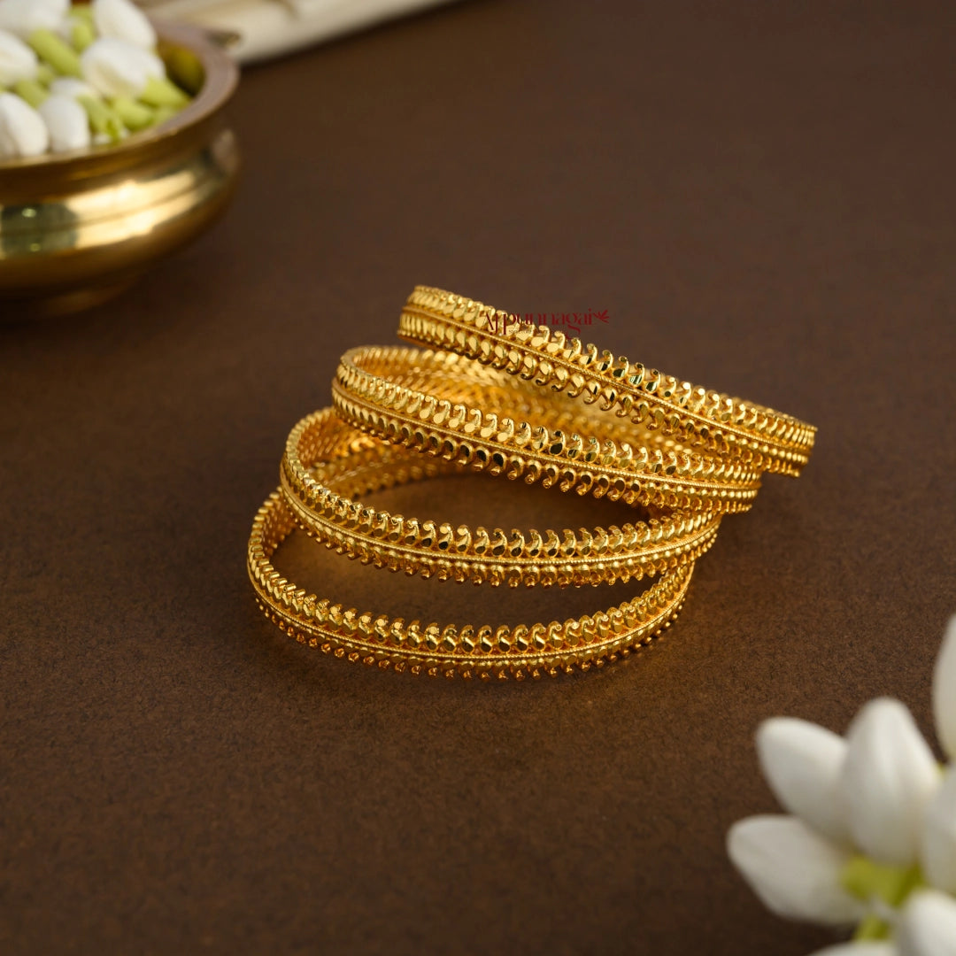 Gold Finish Floral Bangle - Set of 4
