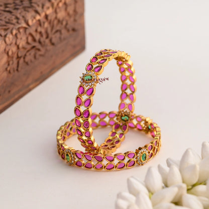 Elegant Leafy Kemp Bangle - Ruby