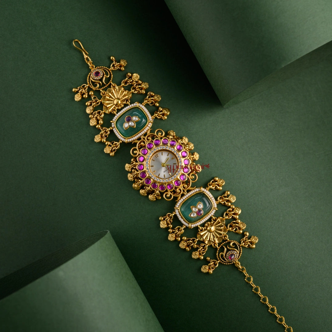 Beautiful Floral Heritage Kundan Jadau Watch